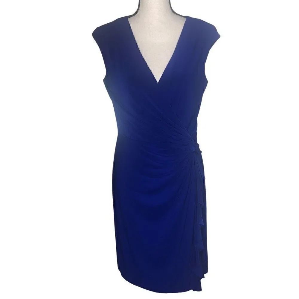 Lauren Ralph Lauren Royal Blue Ruffled Sheath Dress Size 10 Career, Cocktail